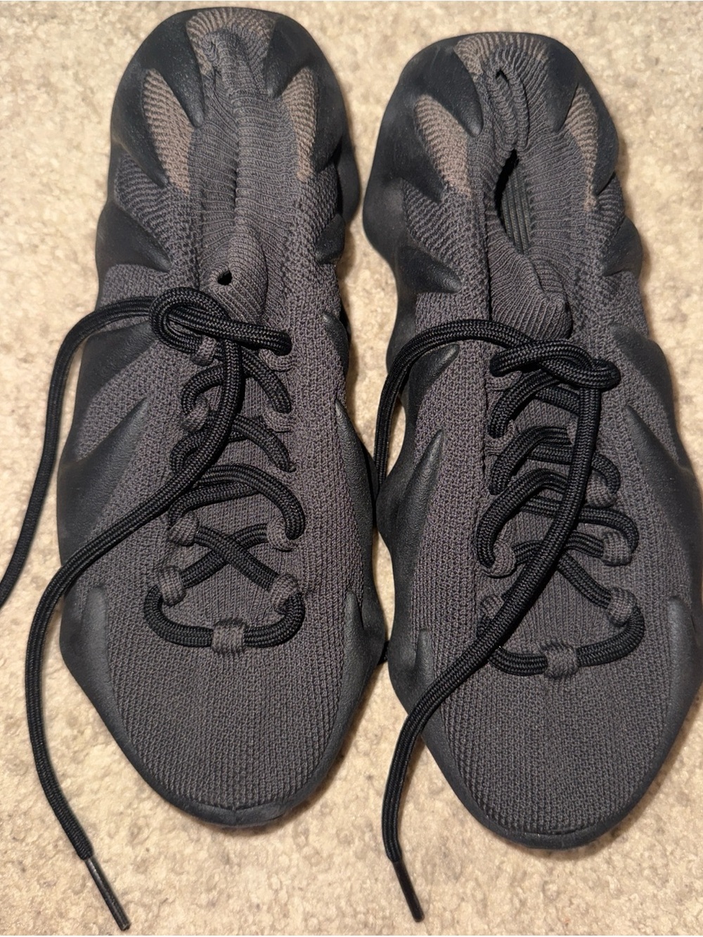 Yeezy Men's Dark Grey Knit Lace-Up Sneakers